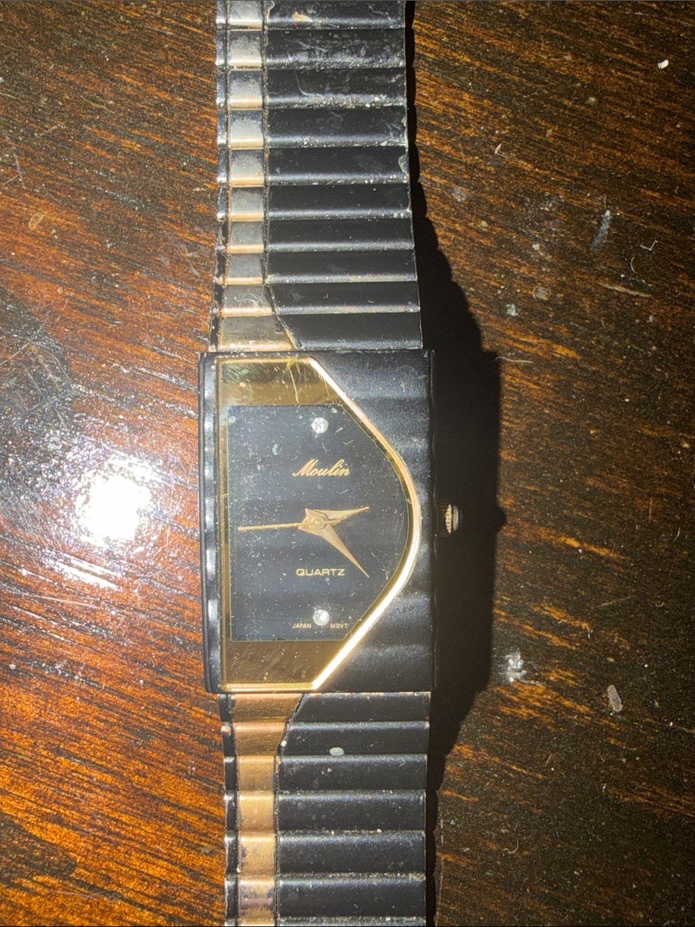 VTG Halfmoon Ronica Cresent Watch Ladies Black and Gold